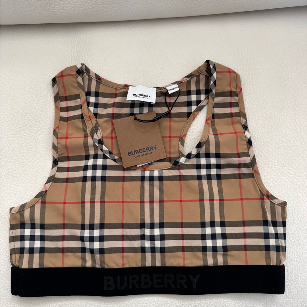 Burberry Tan and Black Plaid Sports Bra